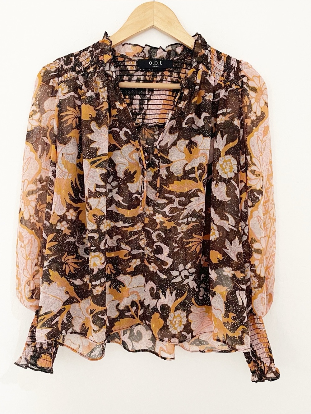 OPT puff sleeve shimmer sheer blouse size xs